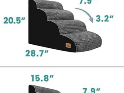 Blunique 4-Step Pet Stairs Dog/Cat Ramp with Plush Cover - 20.5" Tall