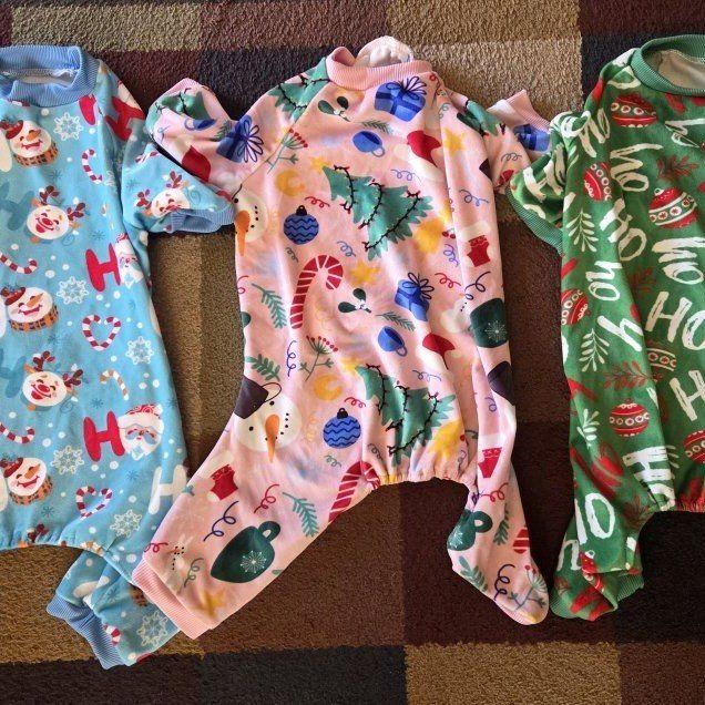 3 cute dog Christmas onesies