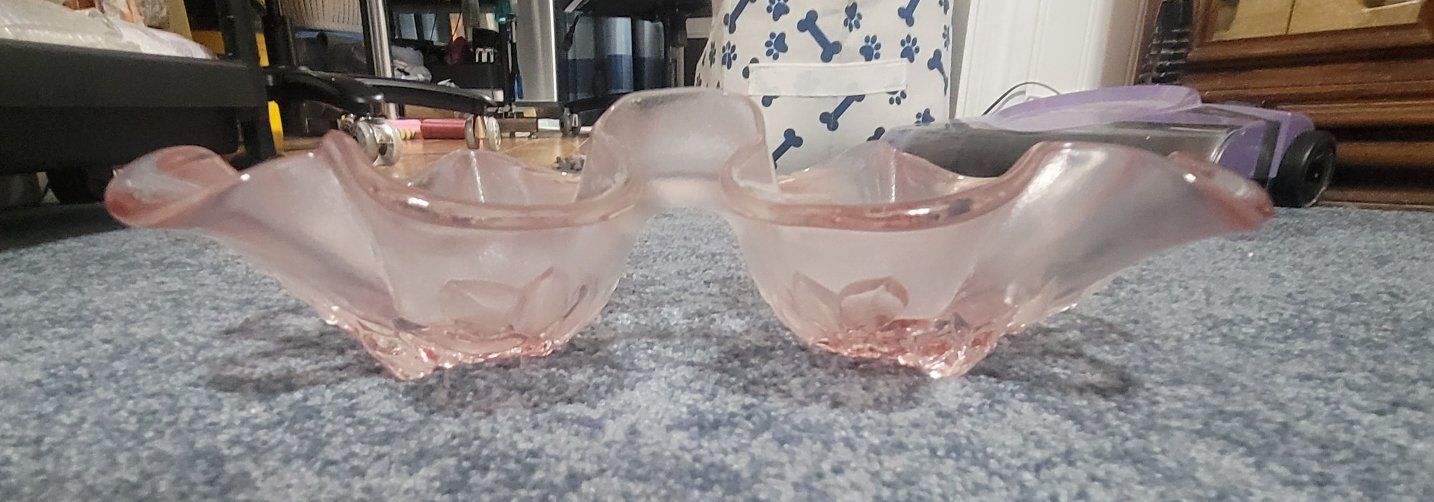 Presentations Crystal Collection Pink Frosted Bowl, Egg Relish, and 5-Part Relish Tray