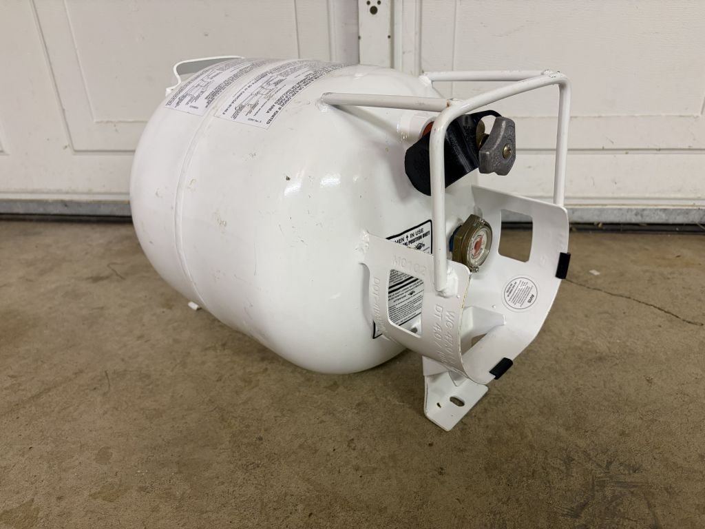 Flame King 20-LB Horizontal Propane Tank Cylinder for Fire Pits, Patio Heaters, Barbeques, RVs, Trailers, and Truck Campers