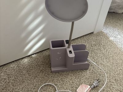 Purple Desk Lamp with Flexible Gooseneck, Built-In Organizer, and USB Port