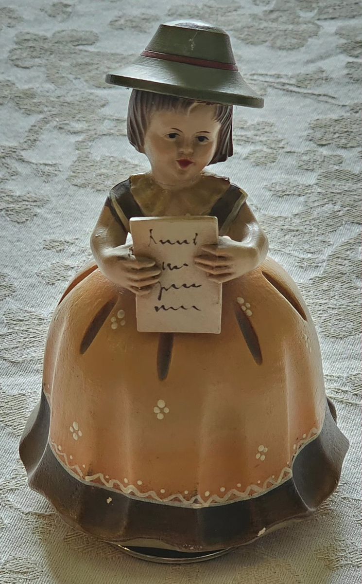 Vintage ANRI Wood Carved Music Box Girl Reading Letter Doctor Zhivago Lara's Theme Reuge Movement