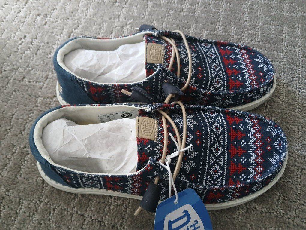 Hey Dude Women's Blue Fair Isle Holiday Slip-On Shoes Size 7 New