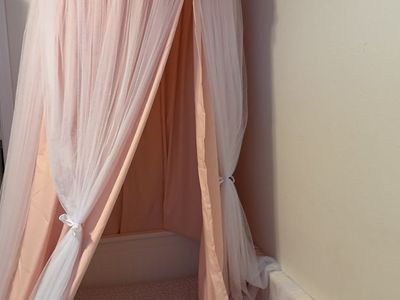 Canopy has been sold. White trundle bed still available $50