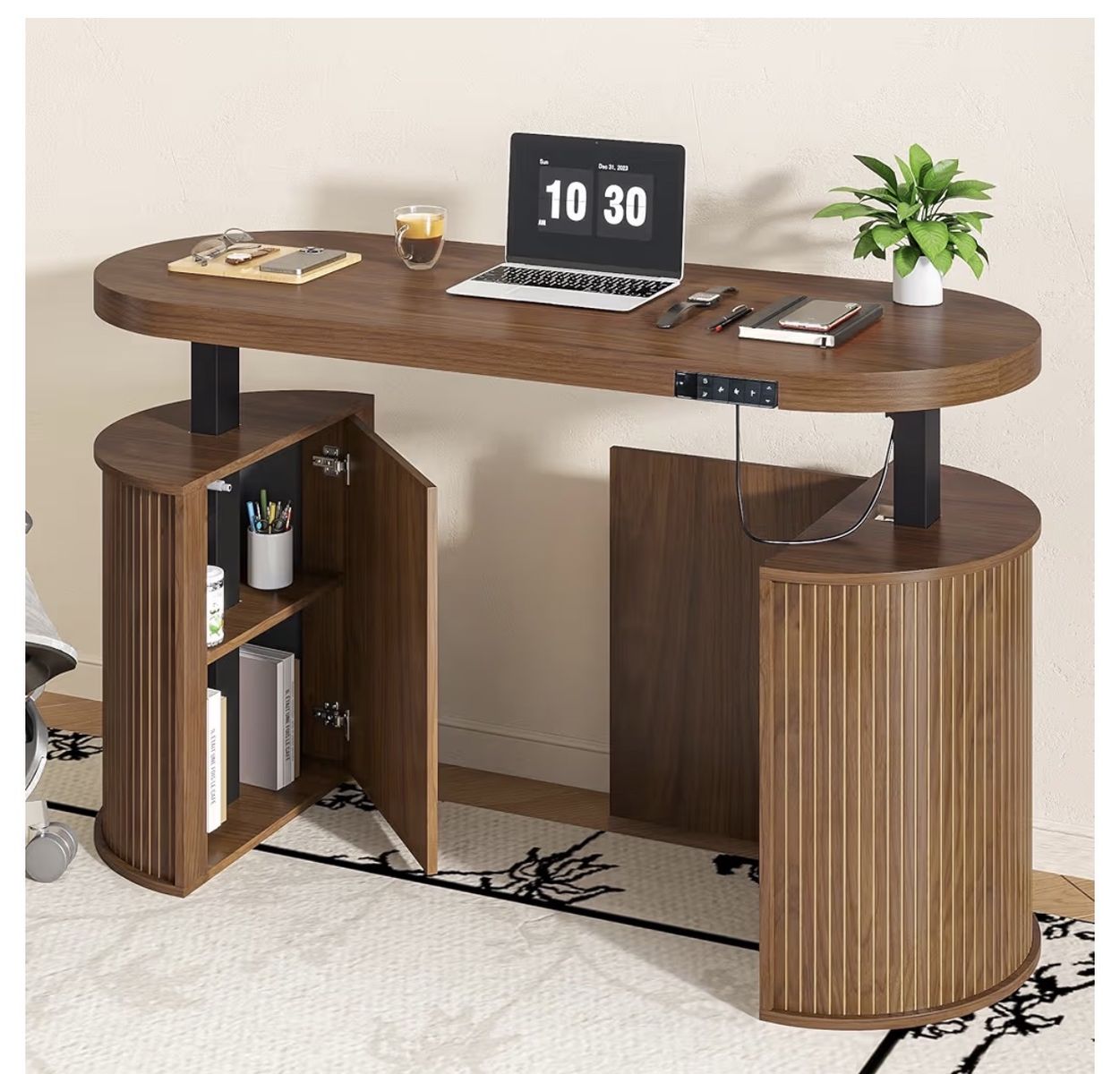 Modern Wood Grain Sit-Stand Desk with Storage - Assembled & Unused