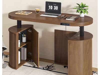 Modern Wood Grain Sit-Stand Desk with Storage - Assembled & Unused