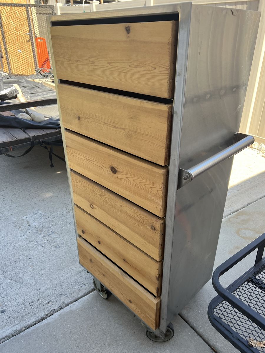Industrial Style Stainless Steel & Wood 6-Drawer Rolling Storage Cart Cabinet
