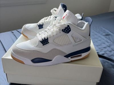 Nike Air Jordan 4 Retro SB Men's Size 10.5 White/Navy Basketball Sneakers