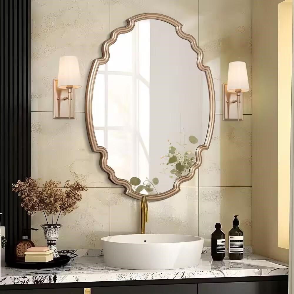 Gold Oval Wall Mirror in Vintage Glam Wood Frame