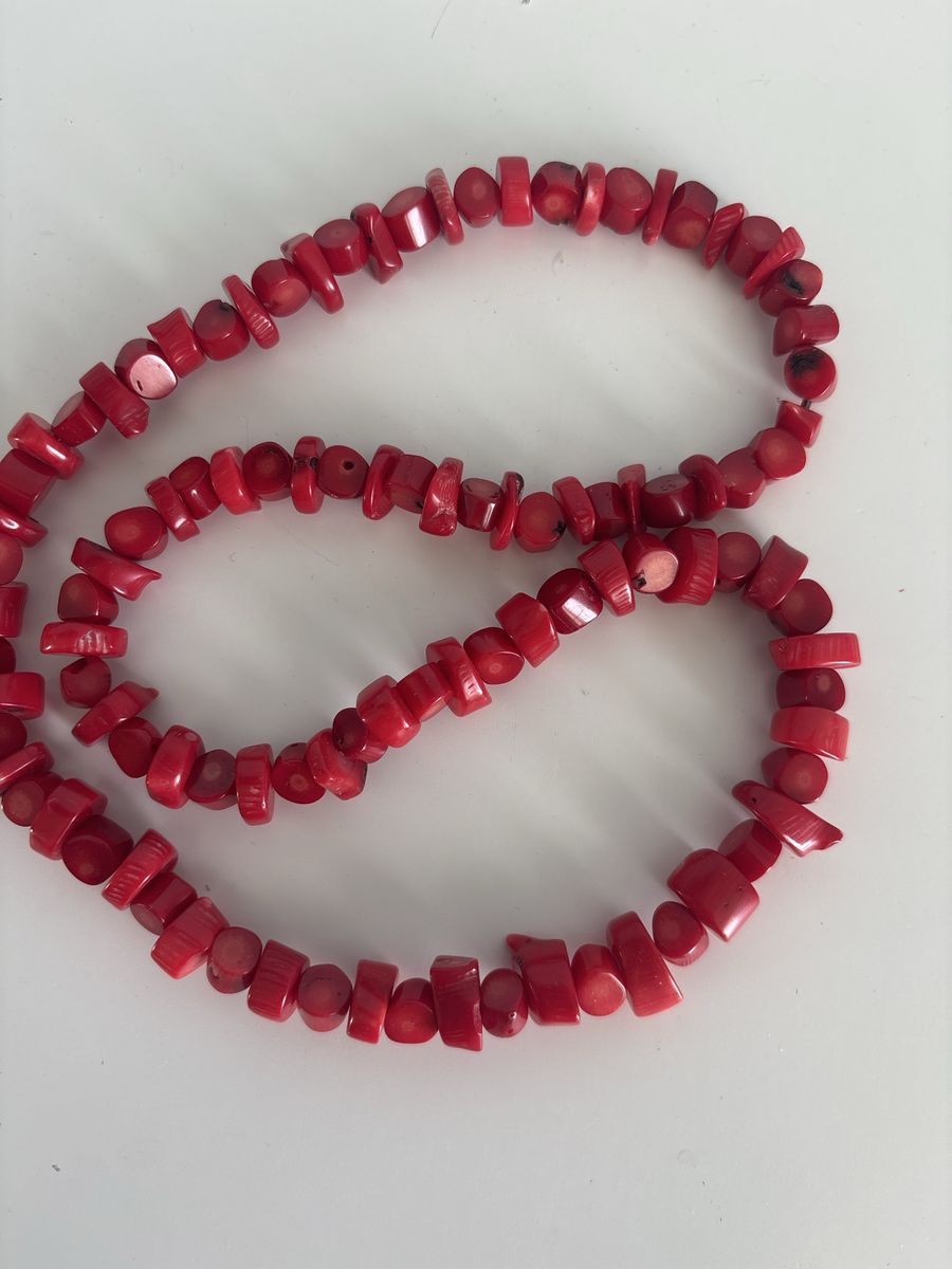 Red Coral Beaded Necklace - Organic Shaped, Vibrant Red Beads