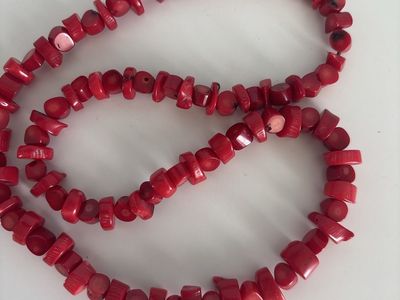 Red Coral Beaded Necklace - Organic Shaped, Vibrant Red Beads