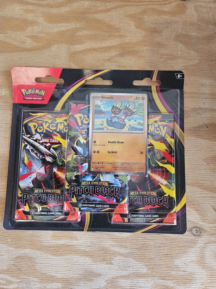Pokémon TCG Mega Evolution Pitch Black 3-Pack Blister Pack with Binacle Promo Card