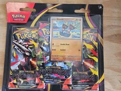 Pokémon TCG Mega Evolution Pitch Black 3-Pack Blister Pack with Binacle Promo Card