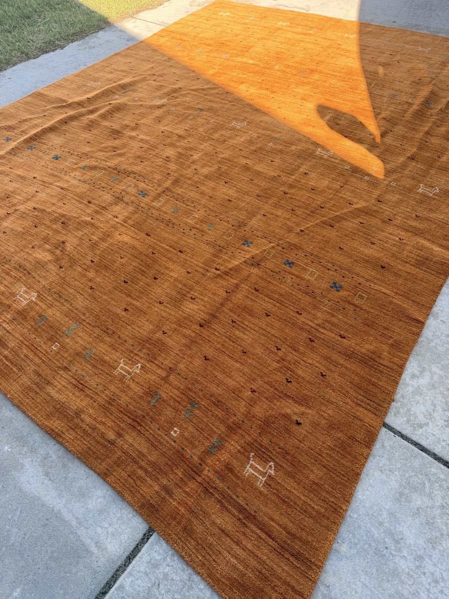 New. Handmade 9x12 Large Gabbeth Orange Geometric Pattern Area Rug - Rustic Home Decor