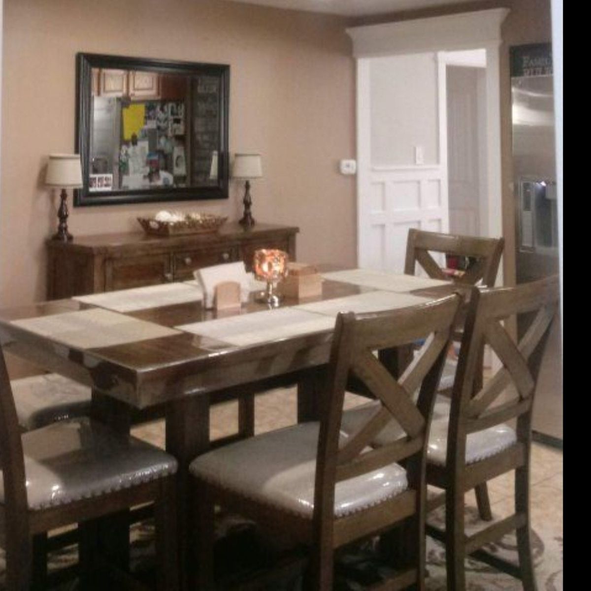 wood dining table and server