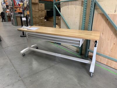 Husky 72 in. W x 24 in. D 2-Drawer Adjustable Height White Worktable with Solid Wood Top