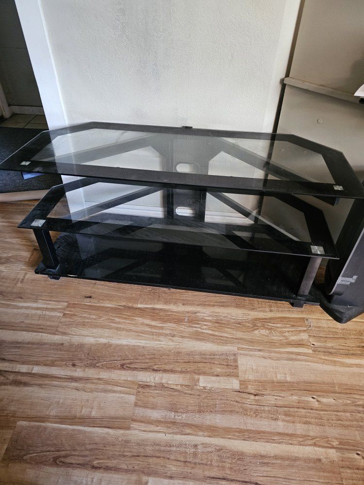 Glass Top TV Stand/Media Console, 2-Tier Black Frame, Modern Entertainment Center