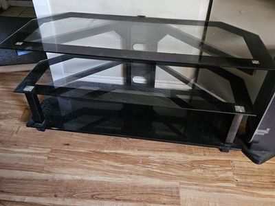 Glass Top TV Stand/Media Console, 2-Tier Black Frame, Modern Entertainment Center