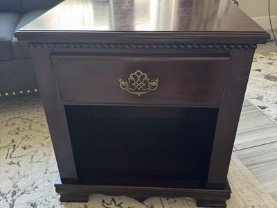 Dark Wood End Table Nightstand with Drawer & Open Shelf