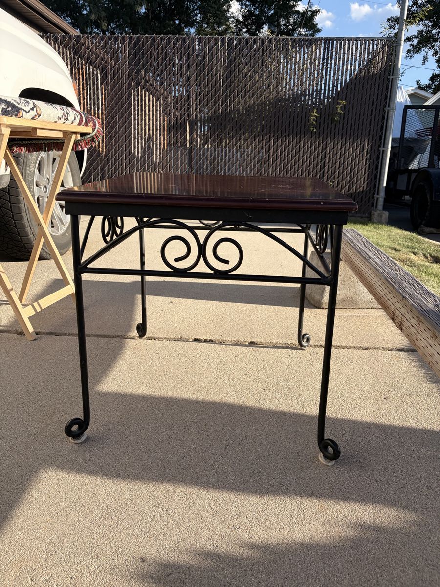 Wrought Iron Frame Table with Wood Top