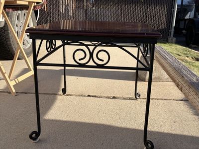 Wrought Iron Frame Table with Wood Top
