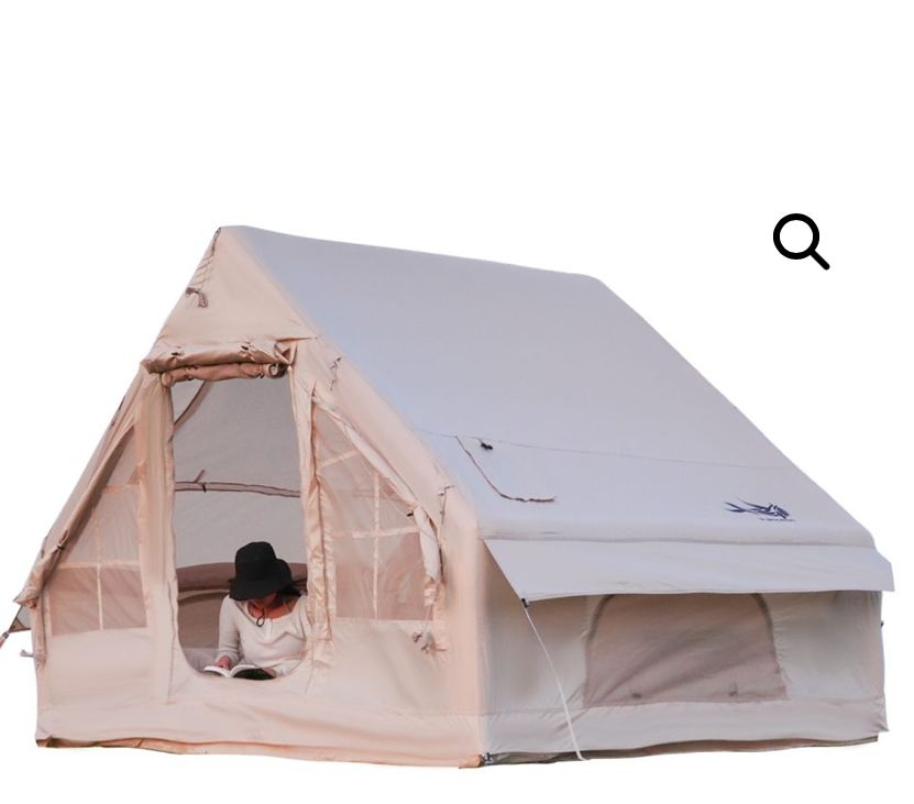 New Khaki 8 Man Inflatable wall Tent w/ Stove Jack