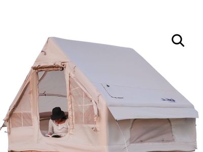 New Khaki 8 Man Inflatable wall Tent w/ Stove Jack