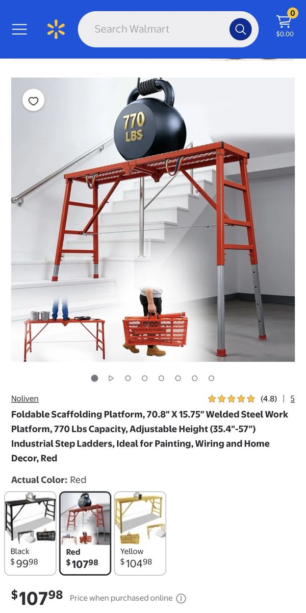Noliven Foldable Scaffolding Platform, 70.8" x 15.75" Welded Steel Work Platform, 770 Lbs Capacity, Red brand new still in box