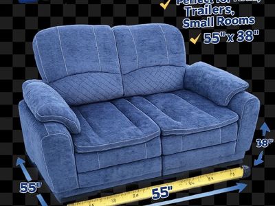 Brand New Small Space Loveseat Couch - Compact 55"x38" Blue Sofa for Kids, RVs, Small Rooms