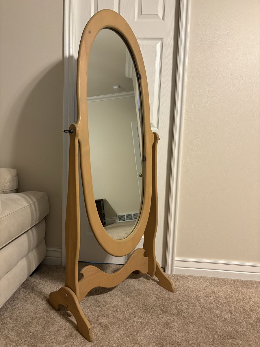 Standing full length mirror with wood frame/stand