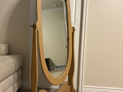 Standing full length mirror with wood frame/stand