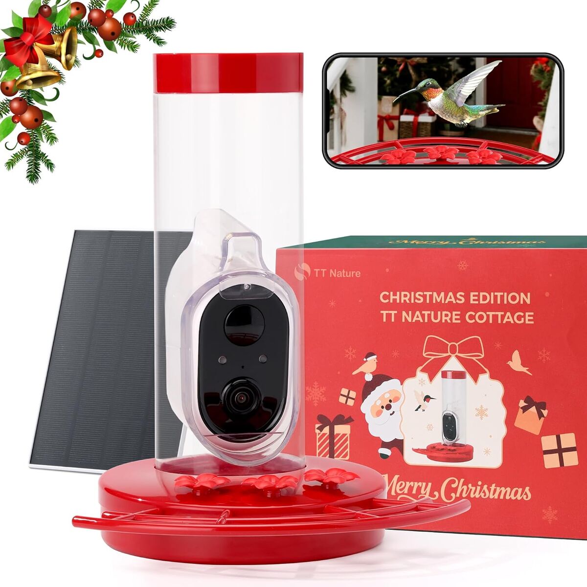 NEW Hummingbird Feeder with Camera Solar Powered, AI Identify Cloud Storage Instant Notification, Christmas Limited Edition