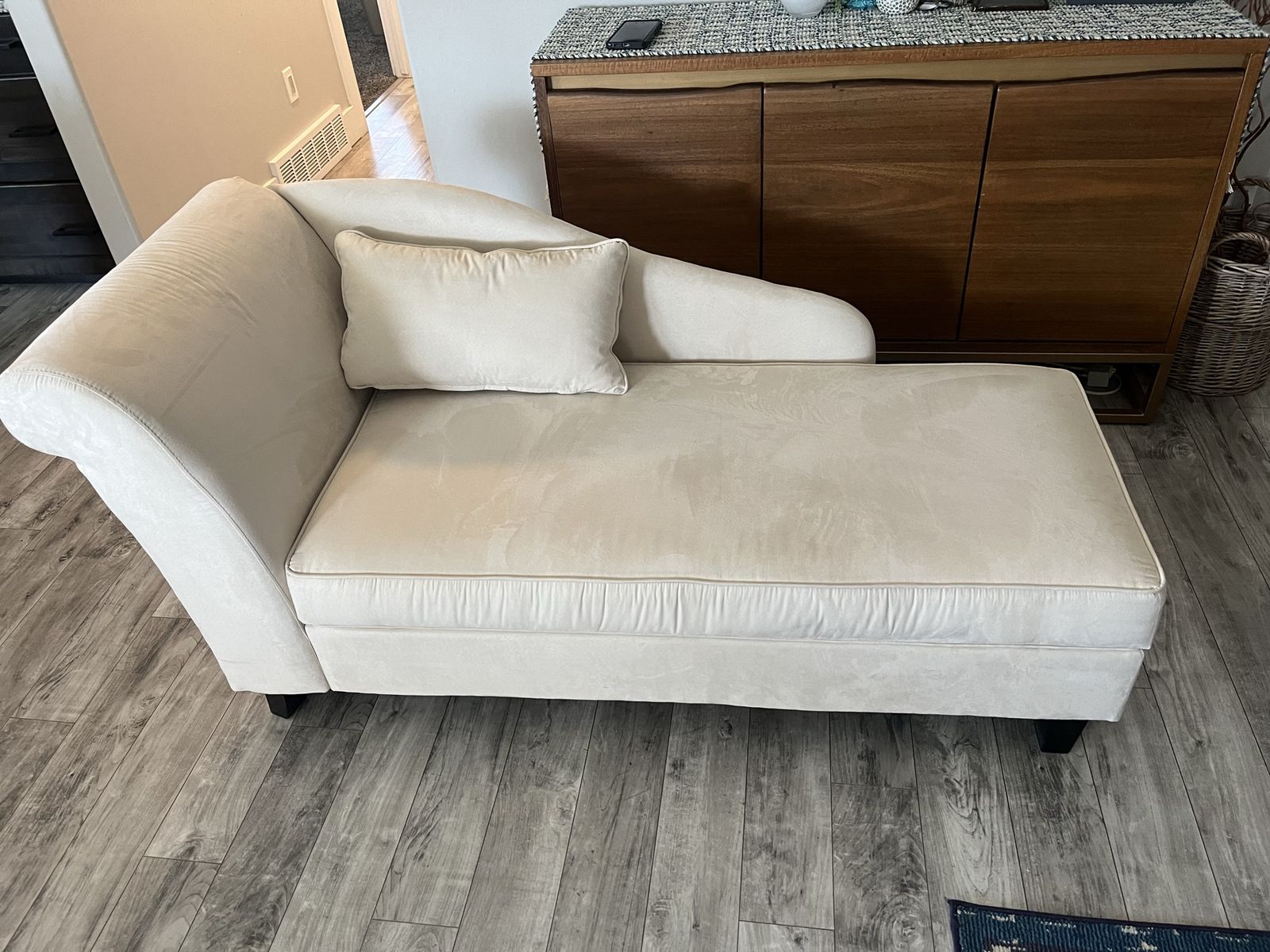 Cream Microfiber Chaise Lounge with Accent Pillow