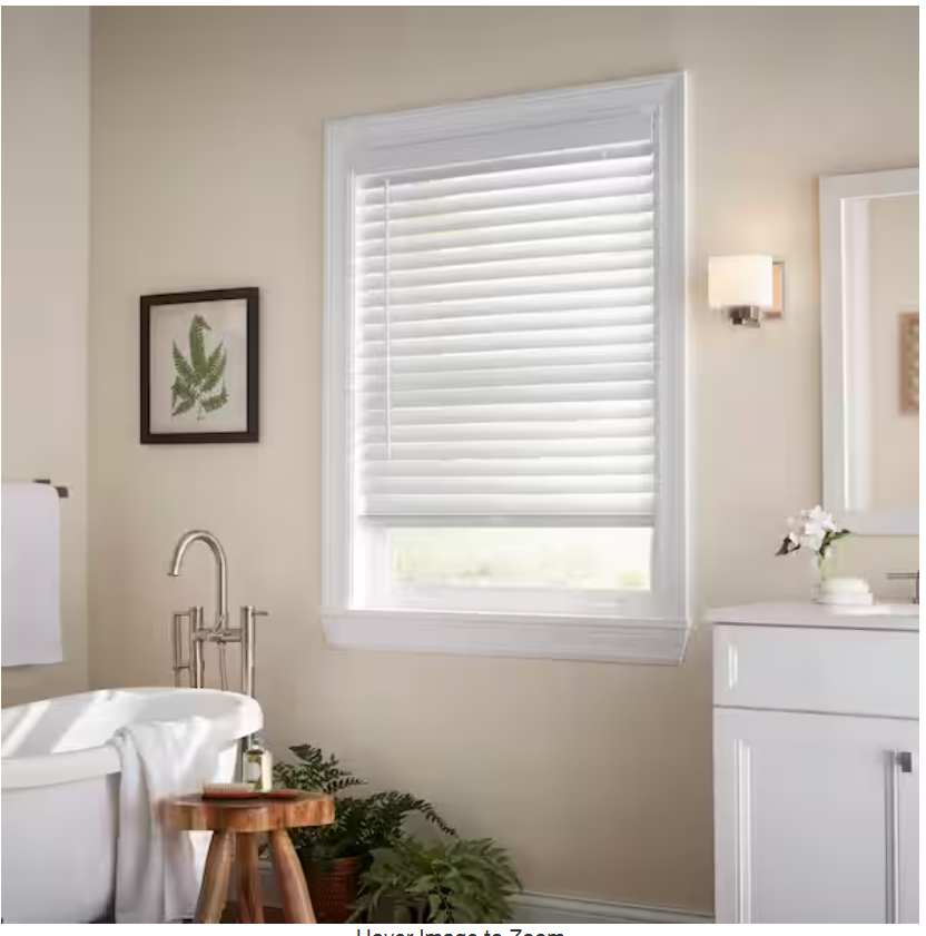 White Cordless Faux Wood Blinds for Windows with 2 in. Slats - 48 in. W x 84 in. L (Actual Size 47.5 in. W x 84 in. L)