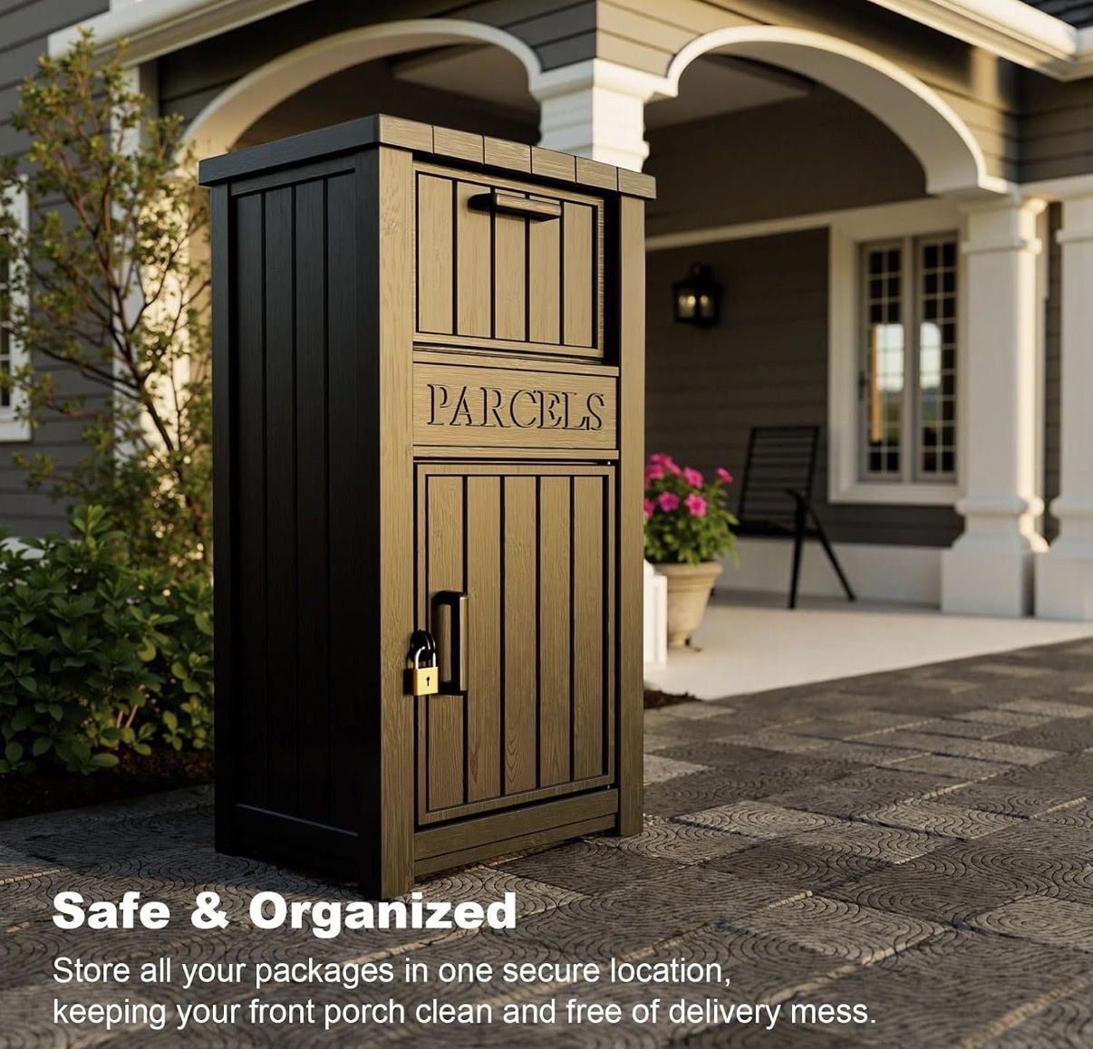 Large Lockable Package Delivery Box for Porch – Black | New