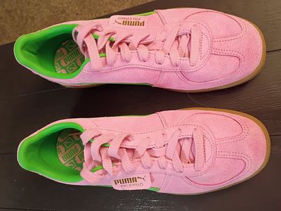 Puma Palermo Pink and Green Suede Low-Top Sneakers Men's. Size 10