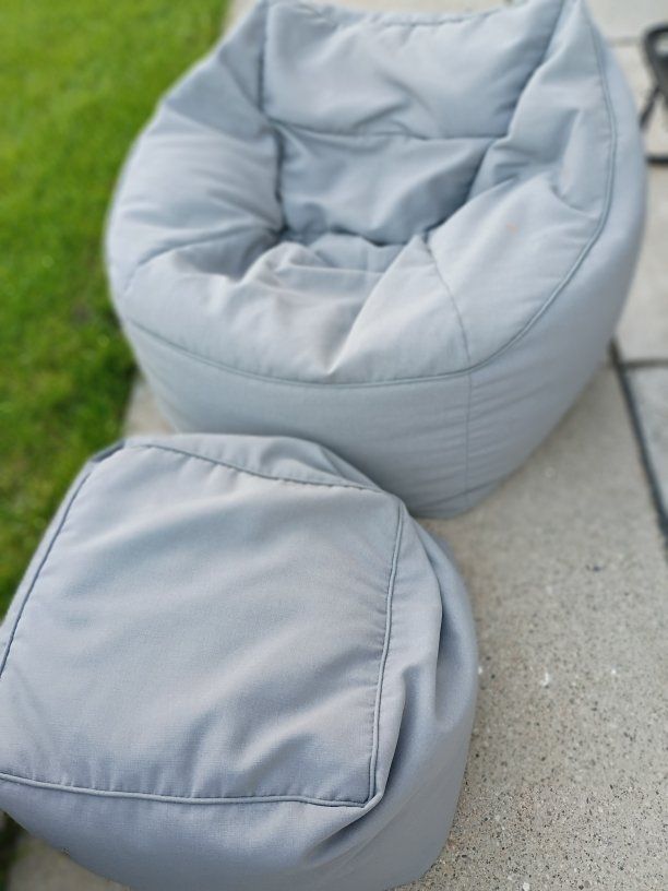 Gray Beanbag Chair and Ottoman Set - Comfortable Lounge Seating