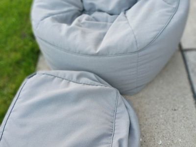 Gray Beanbag Chair and Ottoman Set - Comfortable Lounge Seating