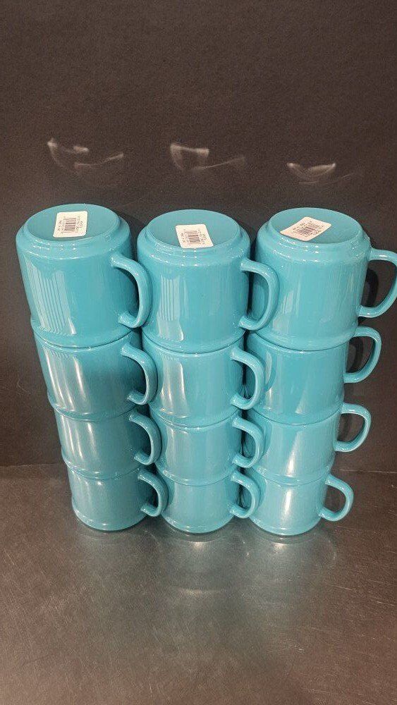 RARE! NEW/Vintage! 12 TEAL MELAMINE Cups W/Handle