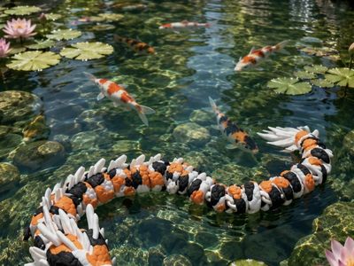 Articulated Koi Dragon Fidget Toy - Flexible 3D Printed Orange Black White
