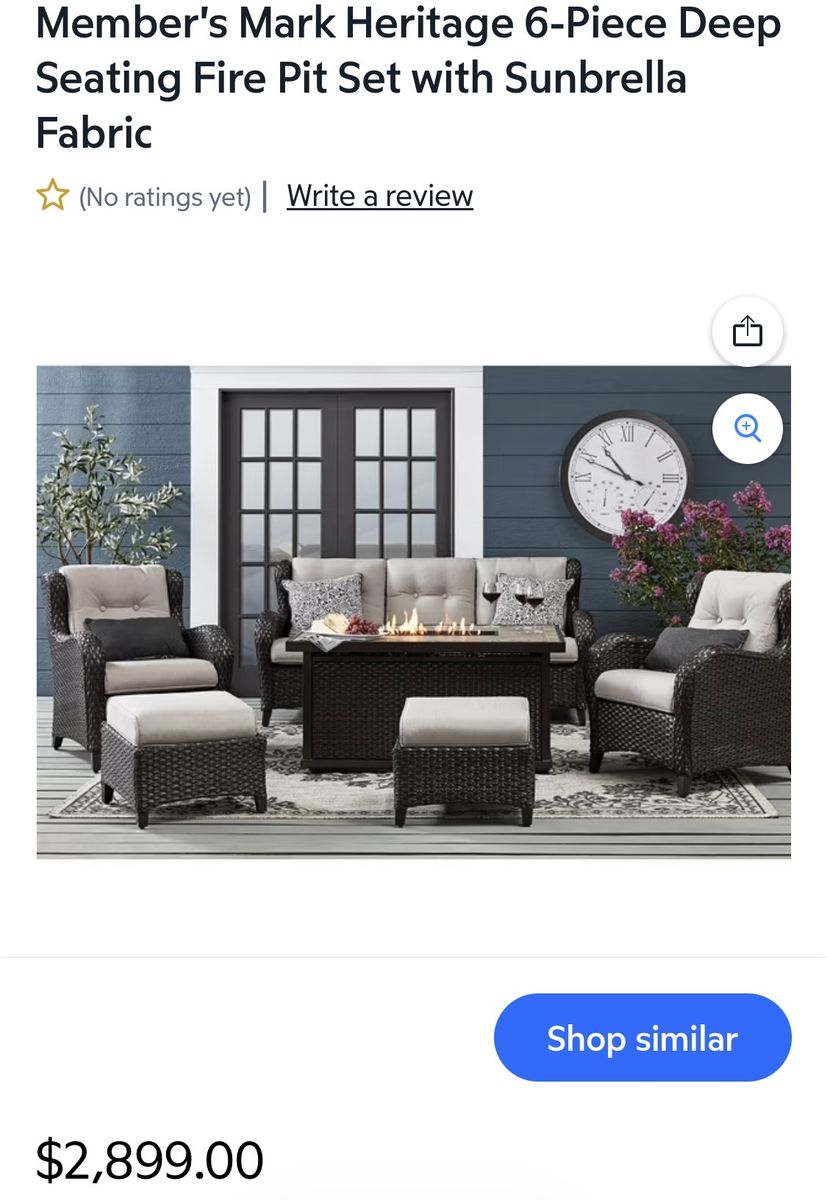 Member's Mark Heritage 6-Piece Deep Seating Fire Pit Set w/ Sunbrella Fabric (New in Box)