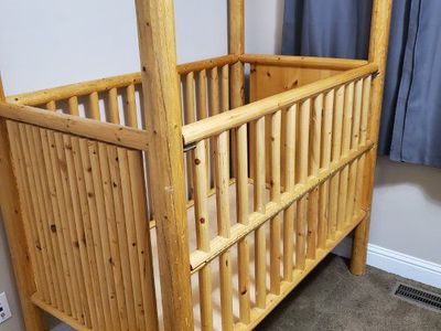 Rustic Wooden Baby Crib - Natural Log Design, Sturdy & Unique Nursery Furniture (comes with very nice mattress