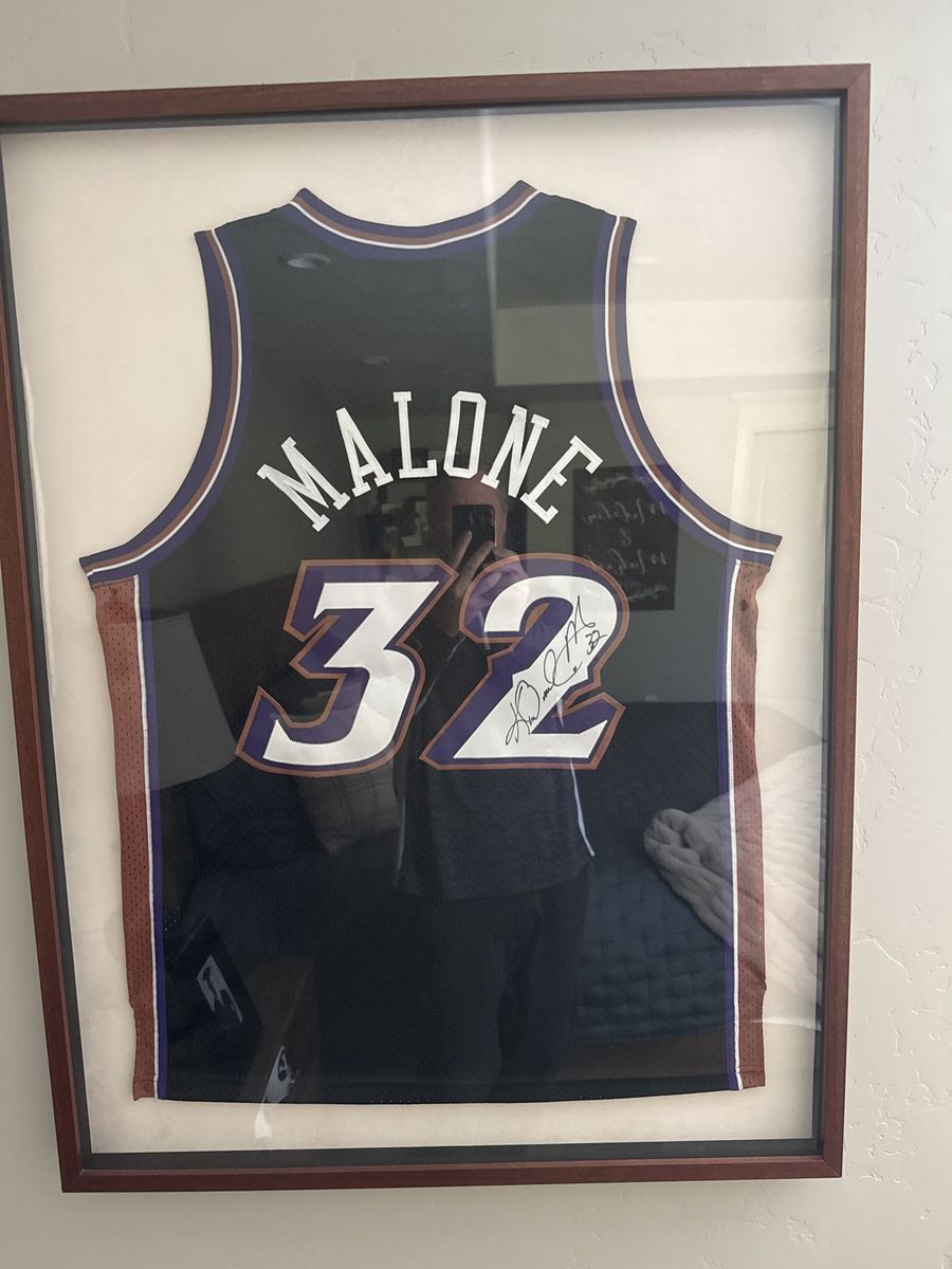 Karl Malone signed framed jersey