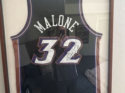 Karl Malone signed framed jersey