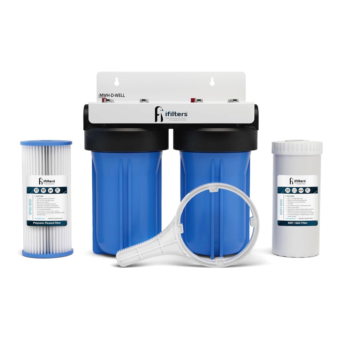 iFilters DUAL STAGE 4.5” X 10” WHOLE HOUSE WELL WATER FILTRATION SYSTEM | COMPLETE COMMERCIAL GRADE SYSTEM-NEW IN BOX!!!