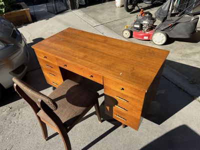 Mid-Century Modern Wood Desk with Chair - 48x22 inches, Solid Wood
