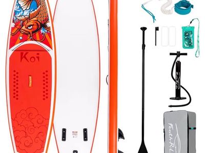 Brand New Bundle Pack 11FT Stand Up Paddle Board Inflatable Factory Sealed-Orange Koi Fish