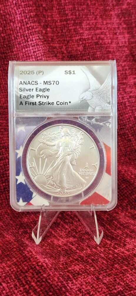 2025 (P) US Silver Eagle Dollar $1 Graded MS70! Eagle Privy first year! A First Strike Coin!