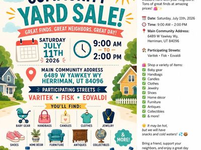Community Yard Sale - Herriman, UT - July 11, 2026 - Baby Gear, Clothes, Furniture, & More!
