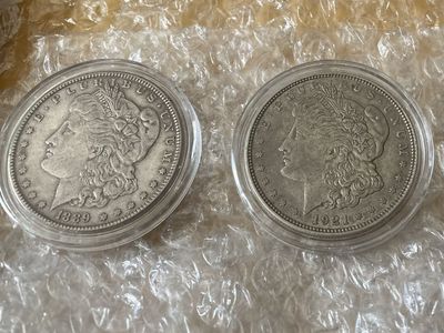 1921 p , 1881 p Morgan Silver Dollars